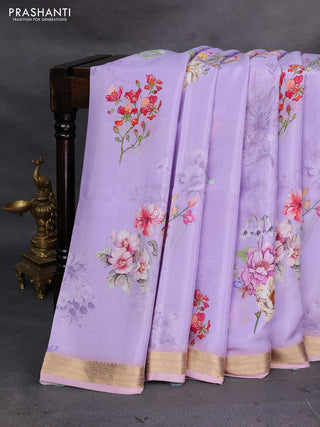 Lavender & Pastel Pink Pure Mysore Silk - Digital Prints