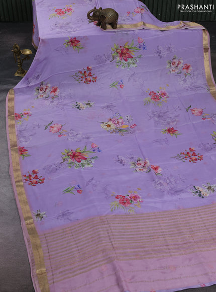 Lavender & Pastel Pink Pure Mysore Silk - Digital Prints