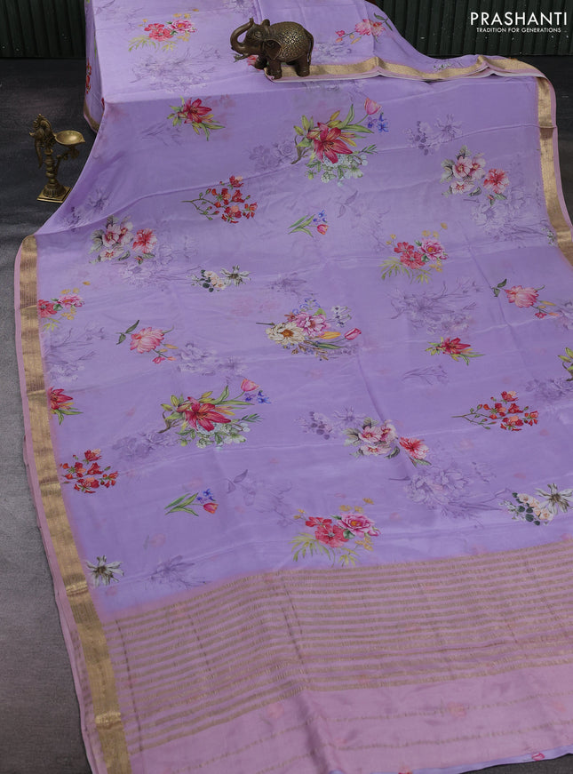 Lavender & Pastel Pink Pure Mysore Silk - Digital Prints