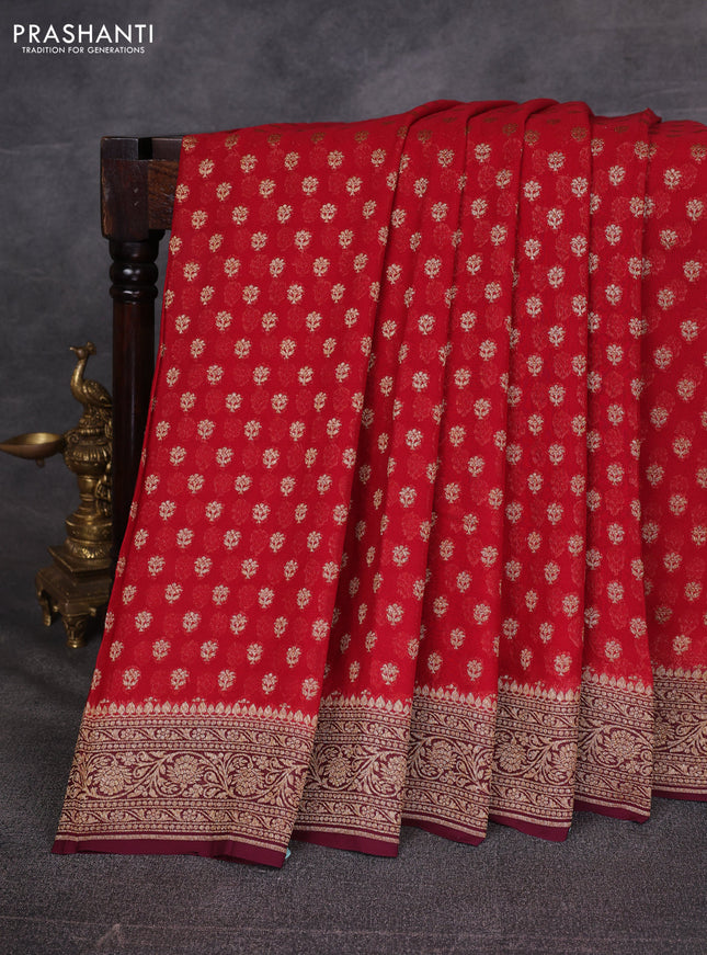 Red & Wine Shade Banarasi Georgette Saree