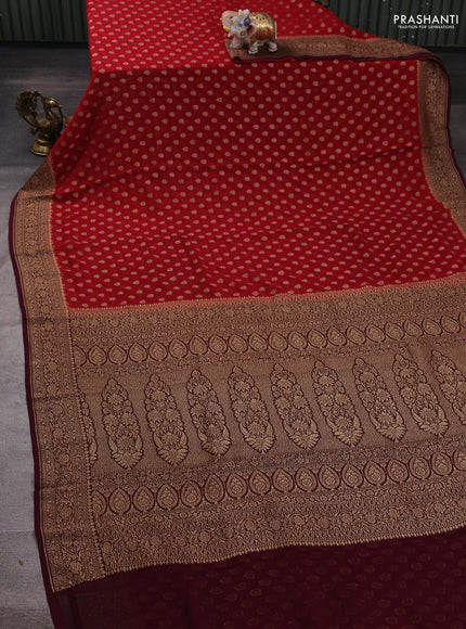 Red & Wine Shade Banarasi Georgette Saree