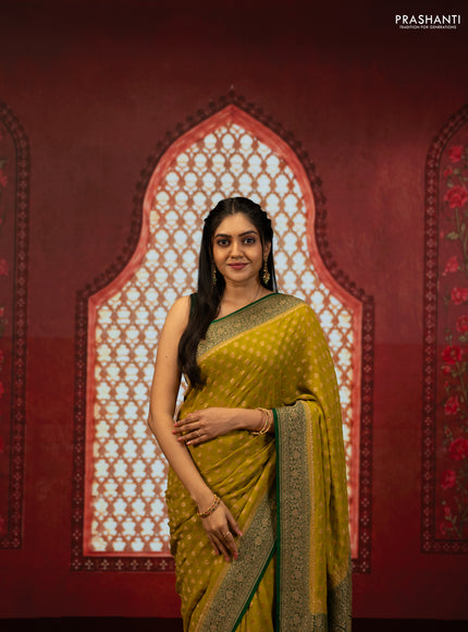 Lime Green & Green Banarasi Georgette Saree