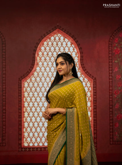 Lime Green & Green Banarasi Georgette Saree