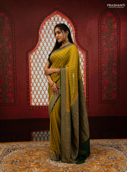 Lime Green & Green Banarasi Georgette Saree