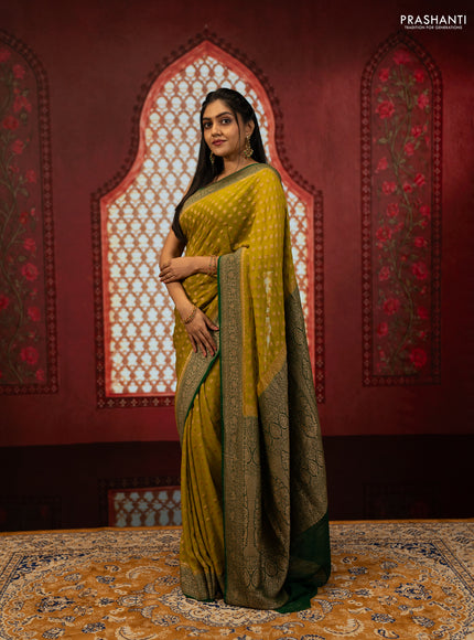 Lime Green & Green Banarasi Georgette Saree