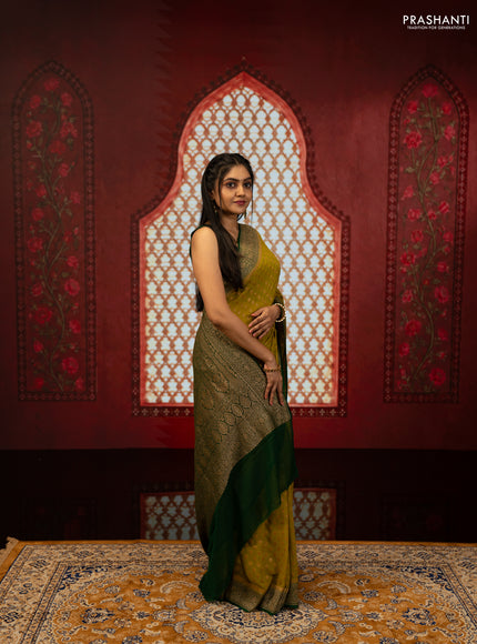 Lime Green & Green Banarasi Georgette Saree