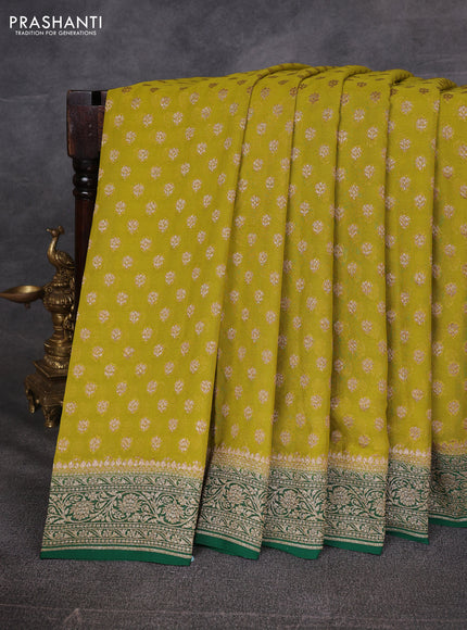 Lime Green & Green Banarasi Georgette Saree