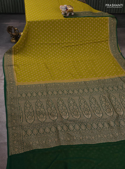 Lime Green & Green Banarasi Georgette Saree