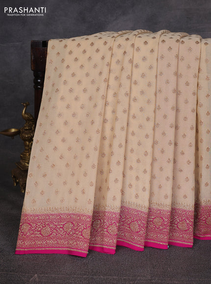 Cream & Pink Banarasi Georgette Saree