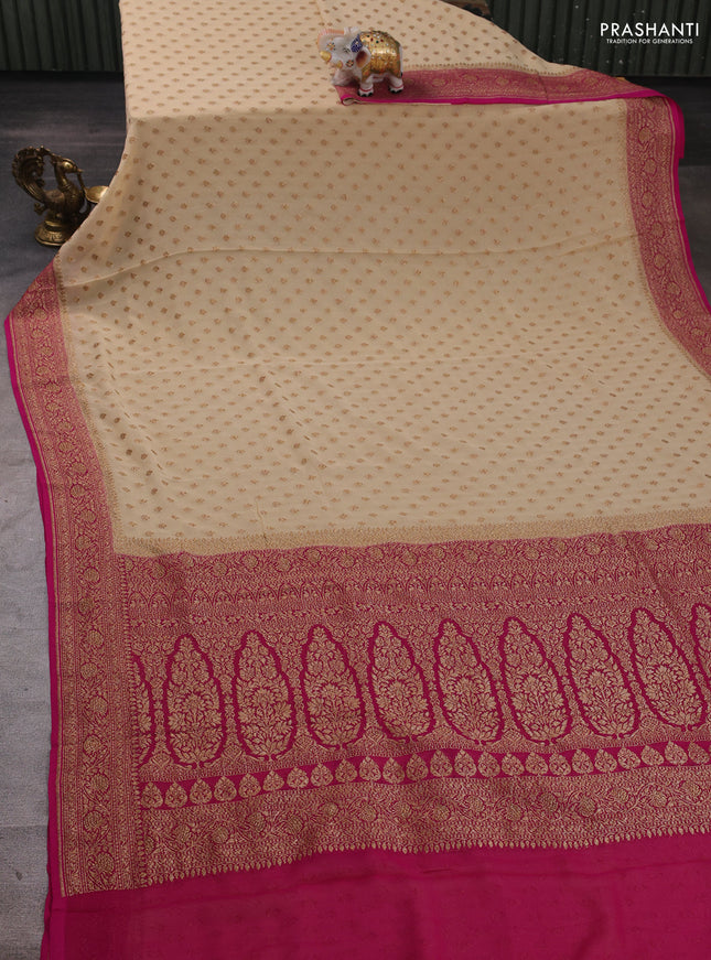 Cream & Pink Banarasi Georgette Saree