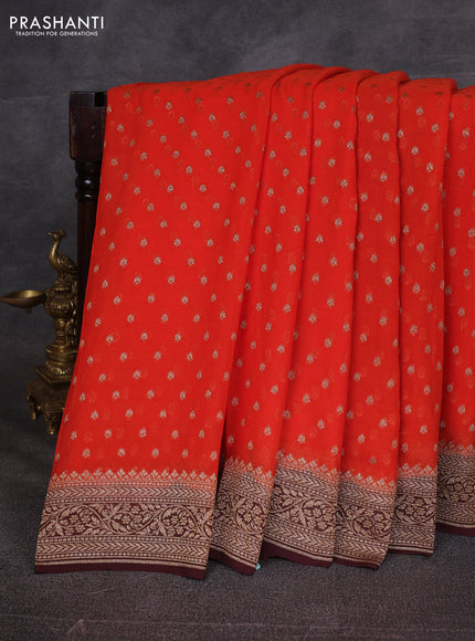 Orange & Coffee Brown Banarasi Georgette Saree