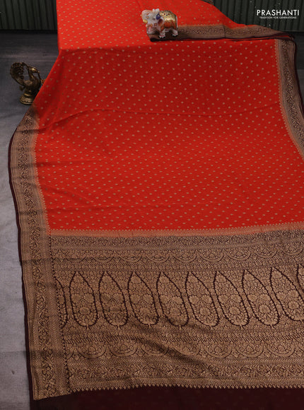 Orange & Coffee Brown Banarasi Georgette Saree