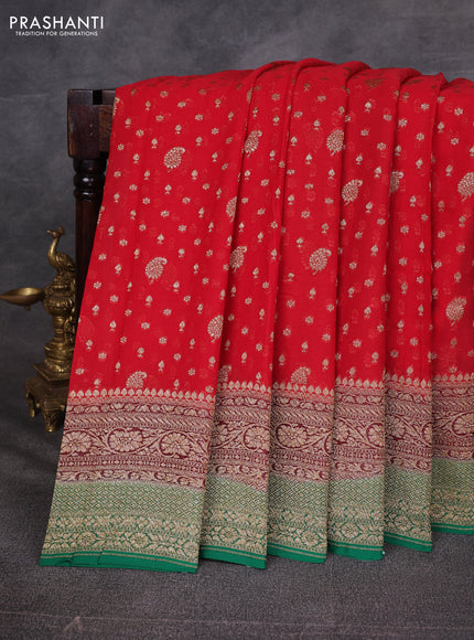 Red & Green Banarasi Georgette Saree