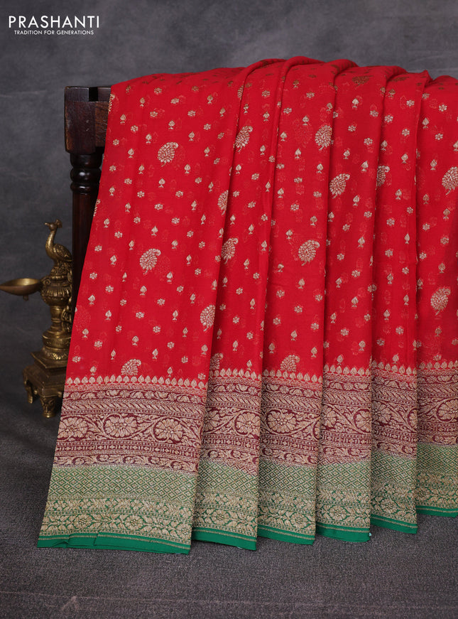 Red & Green Banarasi Georgette Saree