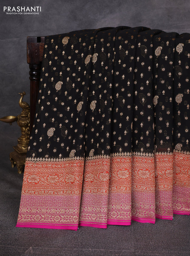 Black & Pink Banarasi Georgette Saree
