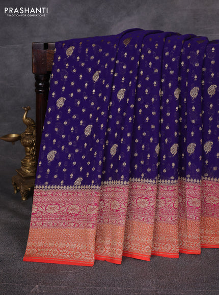 Blue & Orange Banarasi Georgette Saree