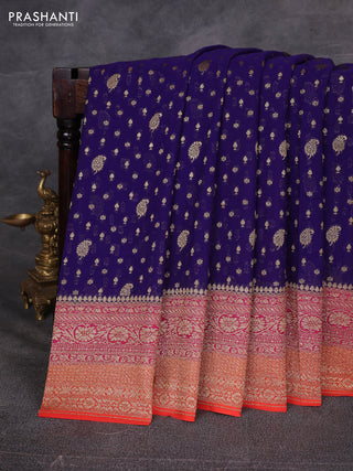 Blue & Orange Banarasi Georgette Saree