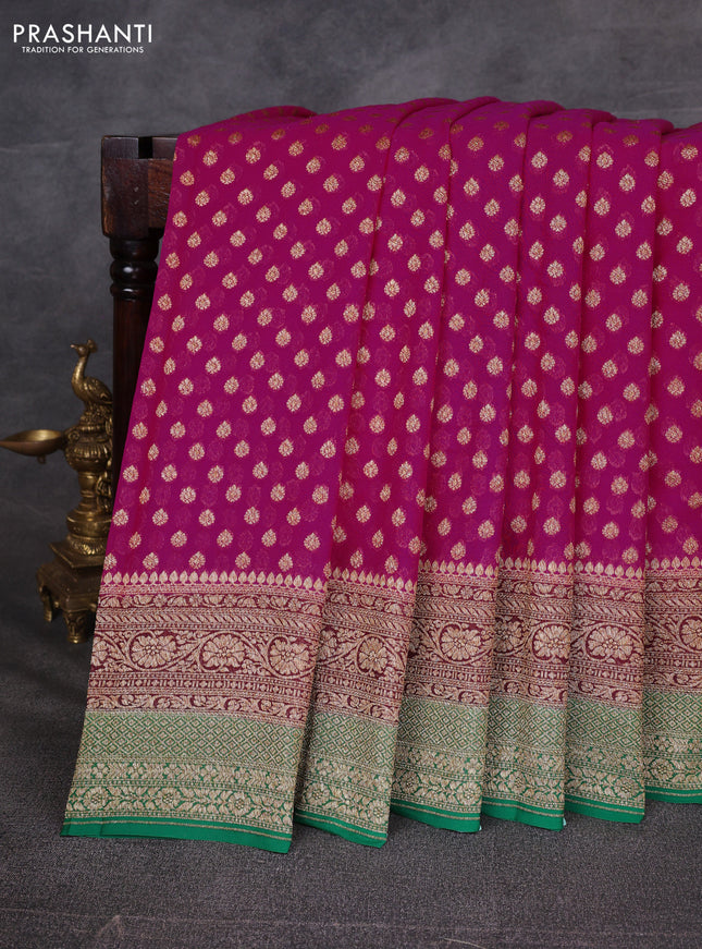Pink & Green Banarasi Georgette Saree