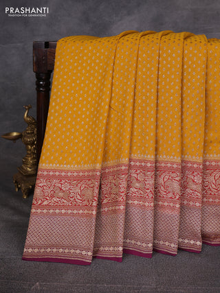 Mustard Yellow & Wine Banarasi Georgette Saree