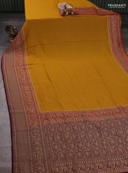 Mustard Yellow & Wine Banarasi Georgette Saree