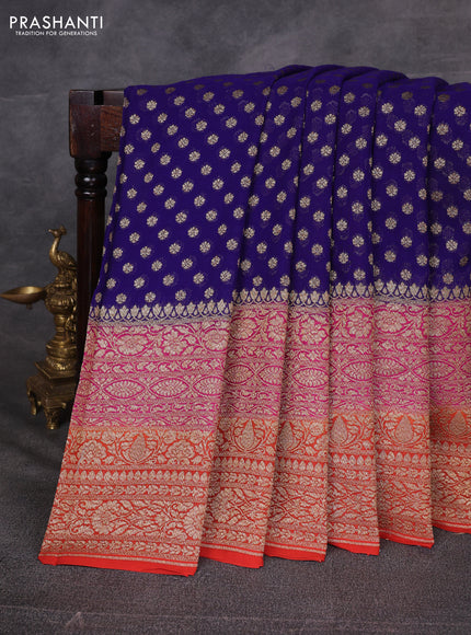 Blue & Orange Banarasi Georgette Saree