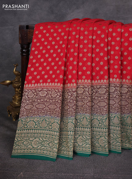 Red & Green Banarasi Georgette Saree - Buttas