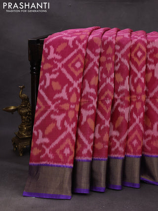 Pink & Lavender Ikat Silk Cotton Saree