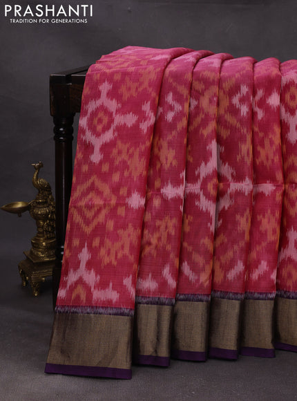 Pink & Violet Ikat Silk Cotton Saree