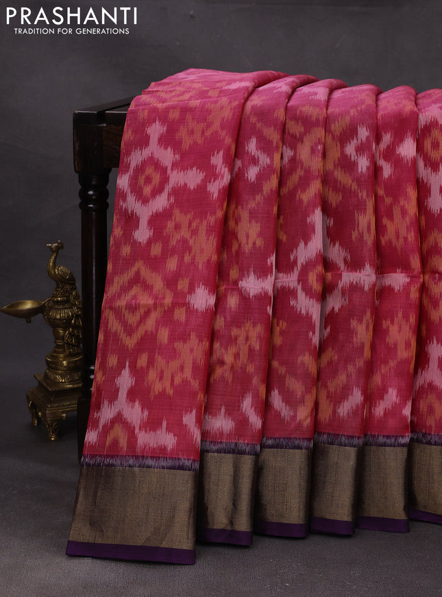 Pink & Violet Ikat Silk Cotton Saree