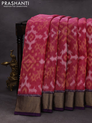 Pink & Violet Ikat Silk Cotton Saree