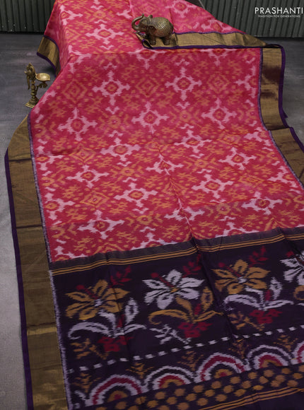 Pink & Violet Ikat Silk Cotton Saree