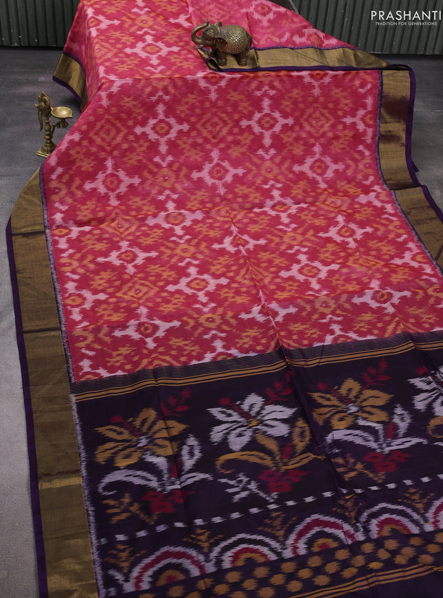 Pink & Violet Ikat Silk Cotton Saree