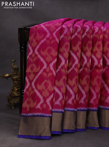 Pink & Blue Ikat Silk Cotton Saree