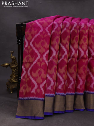 Pink & Blue Ikat Silk Cotton Saree