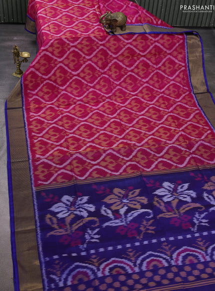 Pink & Blue Ikat Silk Cotton Saree