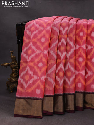 Maroon & Wine Ikat Silk Cotton Saree