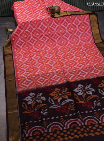 Maroon & Wine Ikat Silk Cotton Saree
