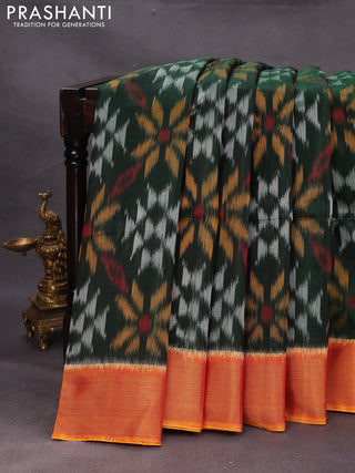 Green & Mustard Yellow Ikat Silk Cotton Saree