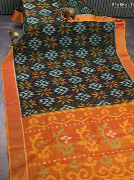 Green & Mustard Yellow Ikat Silk Cotton Saree