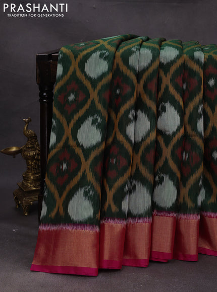 Green & Pink Ikat Silk Cotton Saree