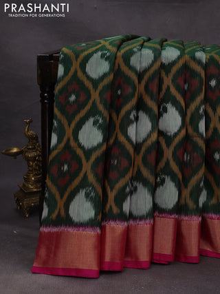 Green & Pink Ikat Silk Cotton Saree
