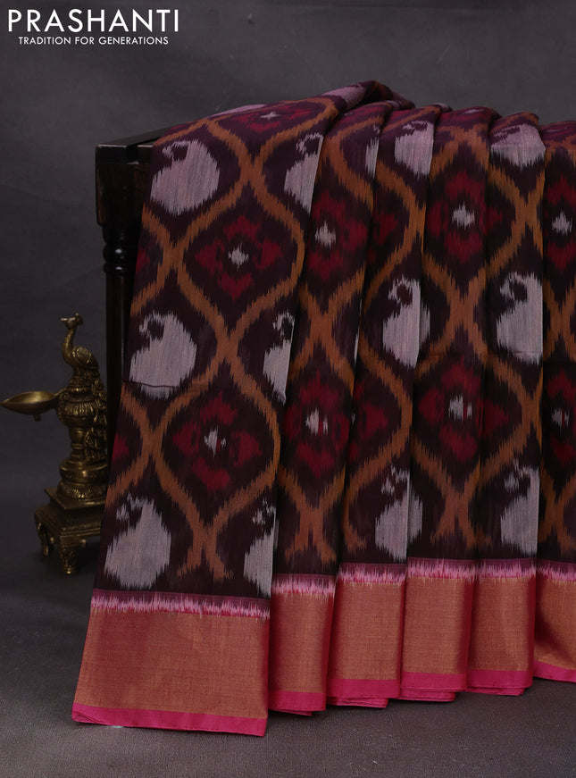 Jamun & Pink Ikat Silk Cotton Saree