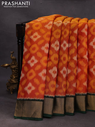 Orange & Green Ikat Silk Cotton Saree