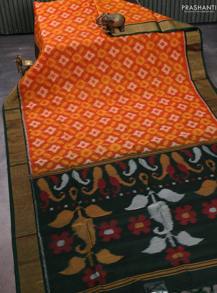Orange & Green Ikat Silk Cotton Saree