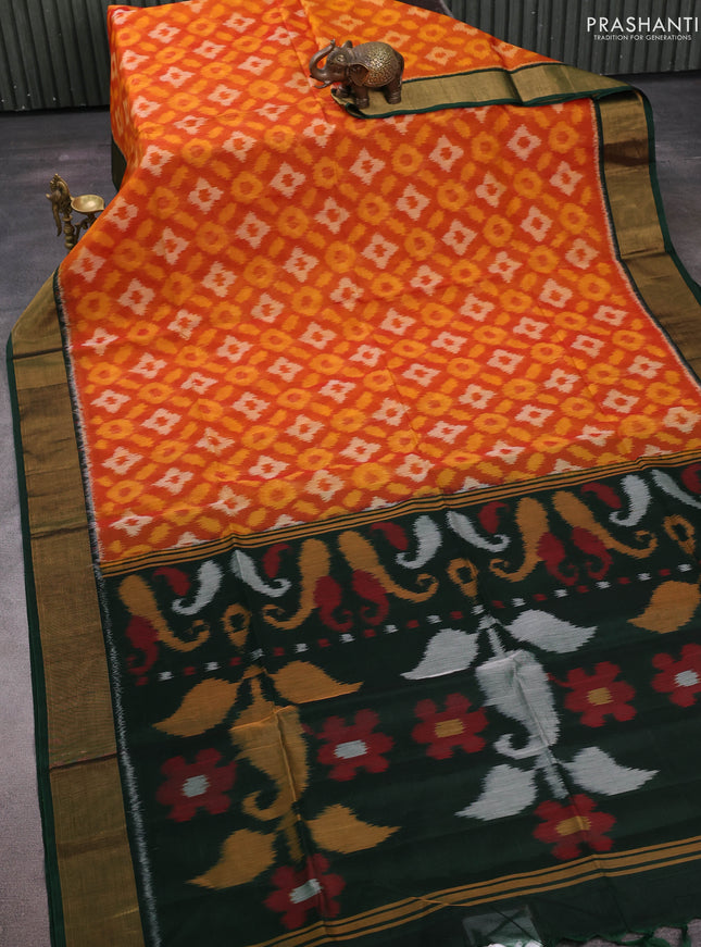 Orange & Green Ikat Silk Cotton Saree