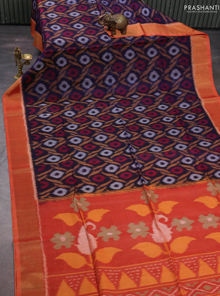 Violet & Orange Ikat Silk Cotton Saree