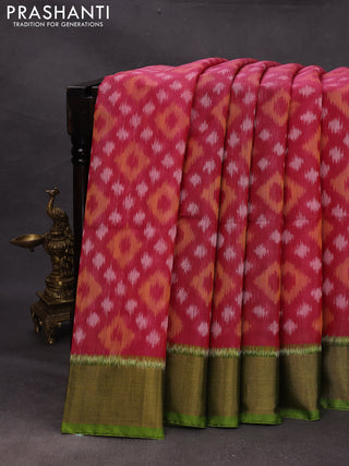 Pink & Green Ikat Silk Cotton Saree