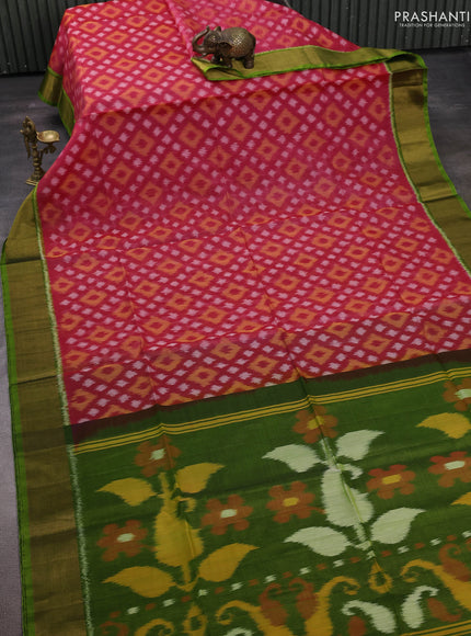 Pink & Green Ikat Silk Cotton Saree