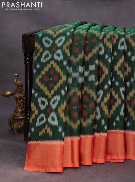 Green & Orange Ikat Silk Cotton Saree