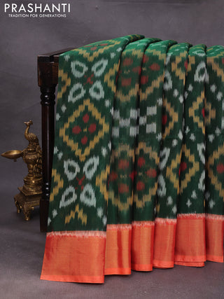 Green & Orange Ikat Silk Cotton Saree